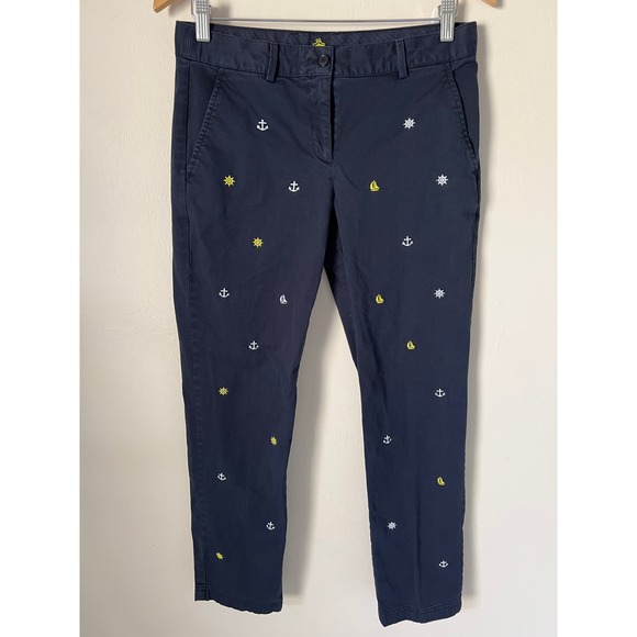 Brooks Brothers RED FLEECE Women's Navy Nautical Print Cotton Chino Pants Size 2 - Picture 1 of 6